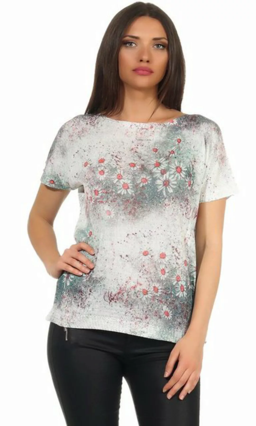 Mississhop Print-Shirt Damen weißes Shirt mit Blumen Tshirt Bluse 320 günstig online kaufen