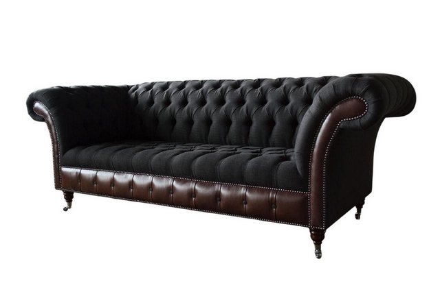 Xlmoebel Sofa Chesterfield Original Sofa JVMoebel Polstersofa Textil Schwar günstig online kaufen