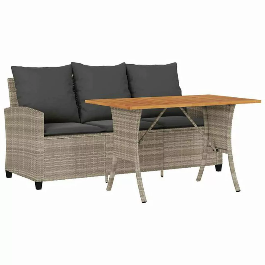 vidaXL Loungesofa Gartensofa 3-Sitzer mit Kissen & Tisch Hellgrau Poly Ratt günstig online kaufen