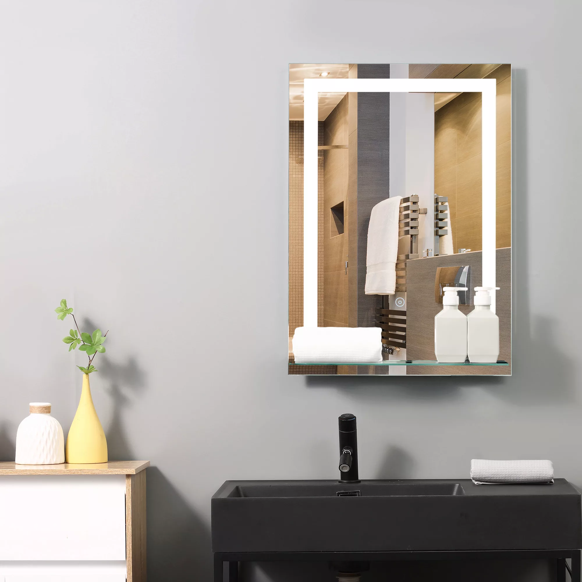 kleankin LED Badspiegel  Badezimmerspiegel mit Beleuchtung, Glas-Ablage, 22 günstig online kaufen