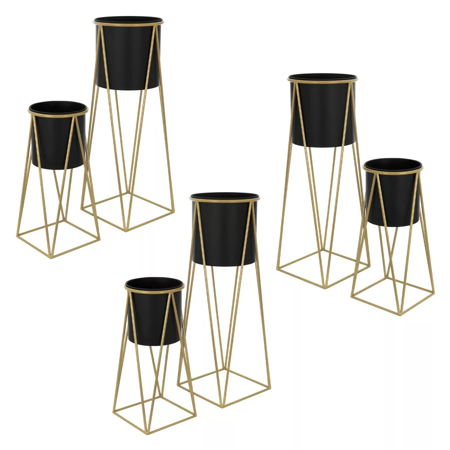 ML-Design Blumenständer 6Er Set Schwarz-Gold 218x22x47cm 25x25x71cm Stahl günstig online kaufen