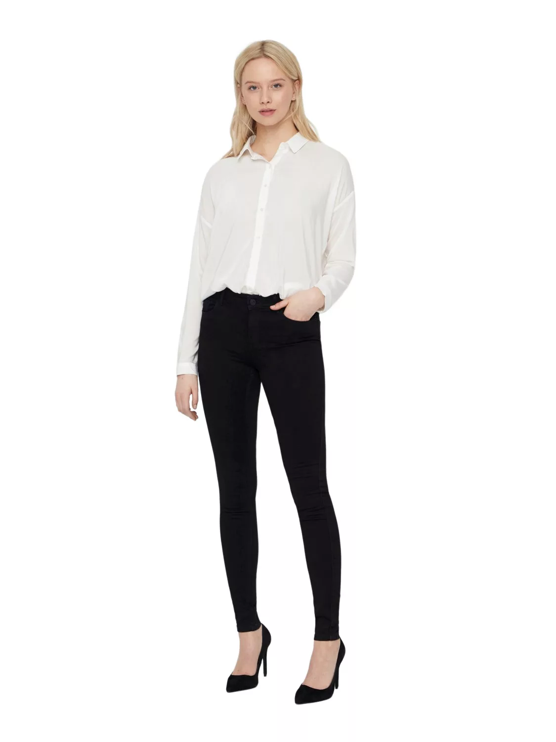 Vero Moda Damen Jeans VMSEVEN NW S SHAPE UP JEANS VI506 - Skinny Fit - Schw günstig online kaufen