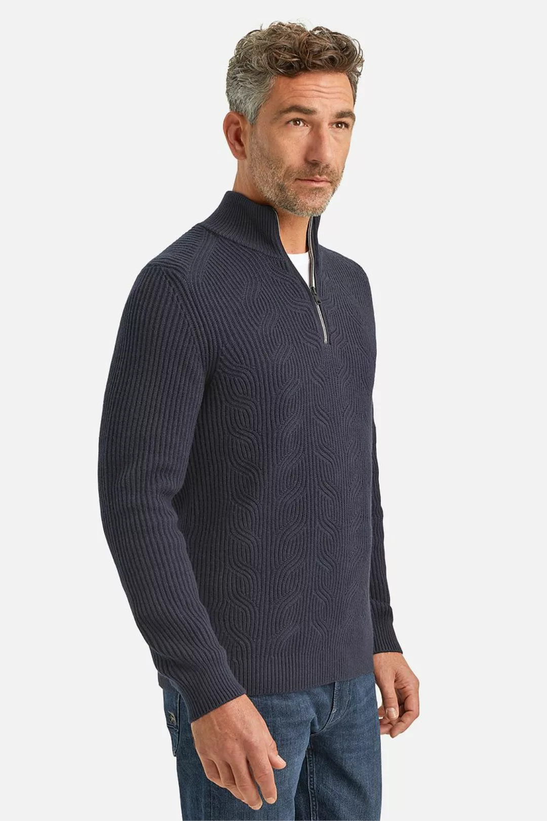 Vanguard Halfzip Pullover Struktur Wool Mix Navy - Größe M günstig online kaufen