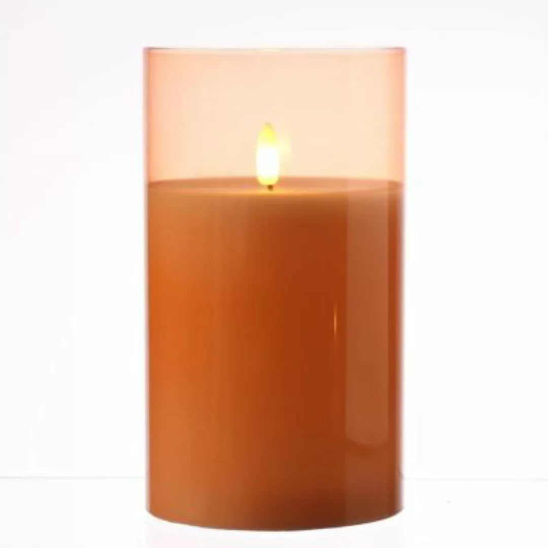 MARELIDA LED Kerze im Glas Windlicht flackernd D: 10cm H: 17,5cm orange günstig online kaufen