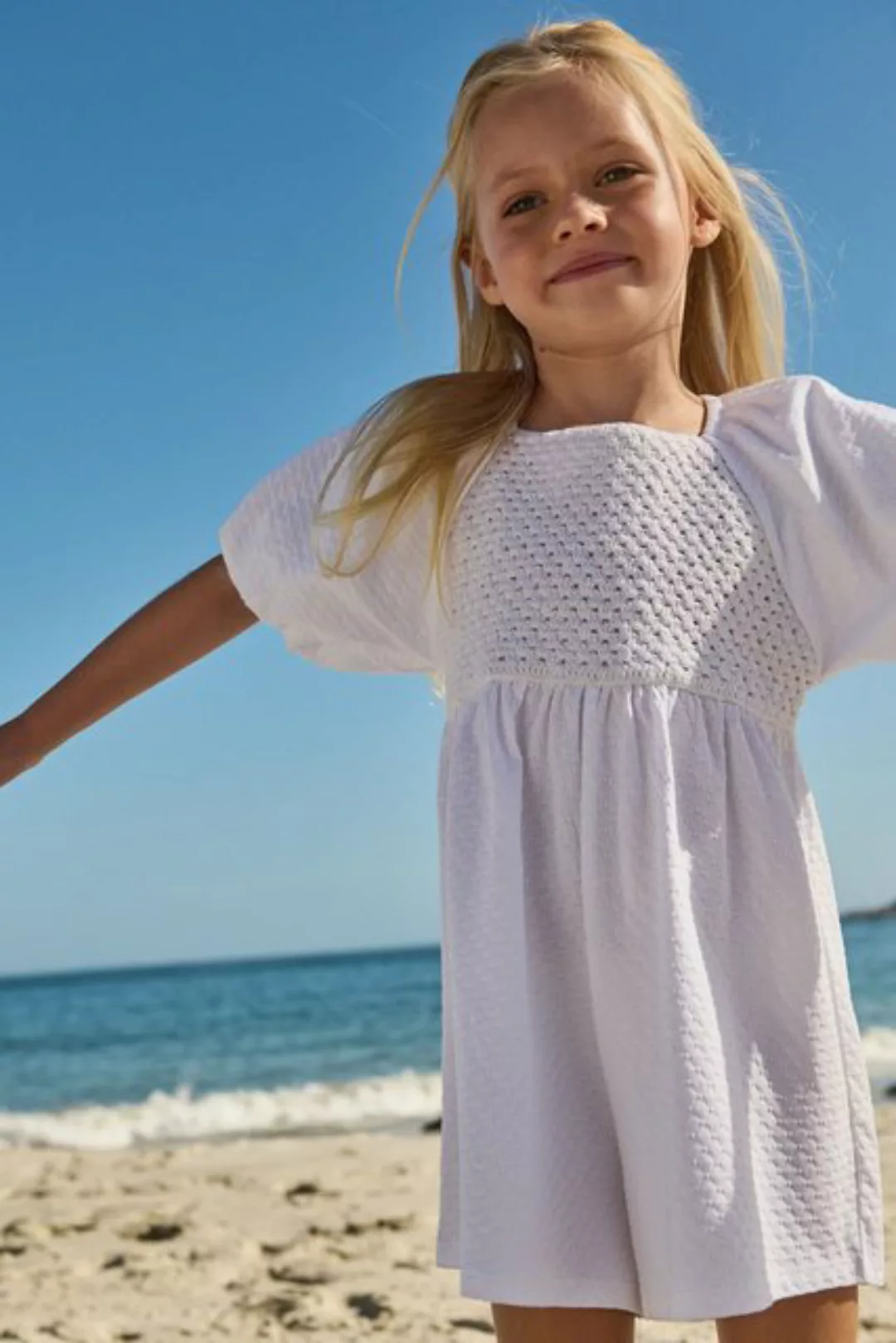 Next Playsuit Strukturierter Häkel-Overall mit Puffärmeln (1-tlg) günstig online kaufen