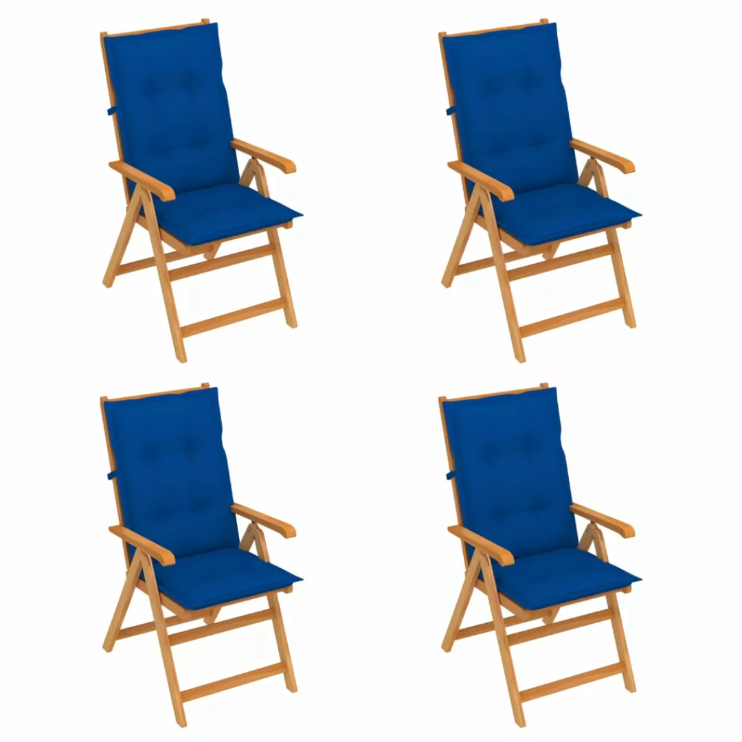 Gartenstühle 4 Stk. Mit Königsblauen Kissen Massivholz Teak günstig online kaufen