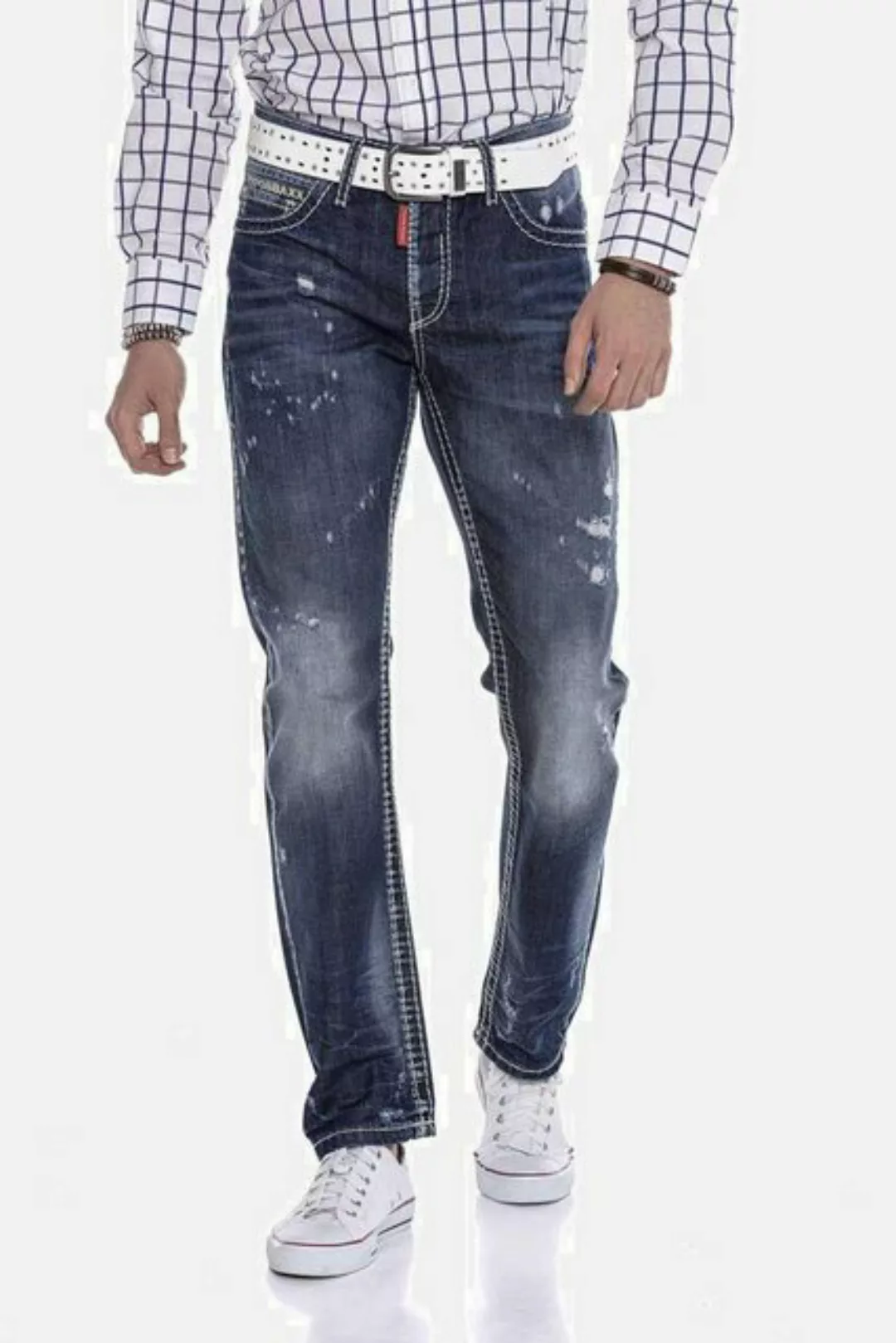 Cipo & Baxx Regular-fit-Jeans "DENIM", bequeme Jeans mit stylischen Used-El günstig online kaufen