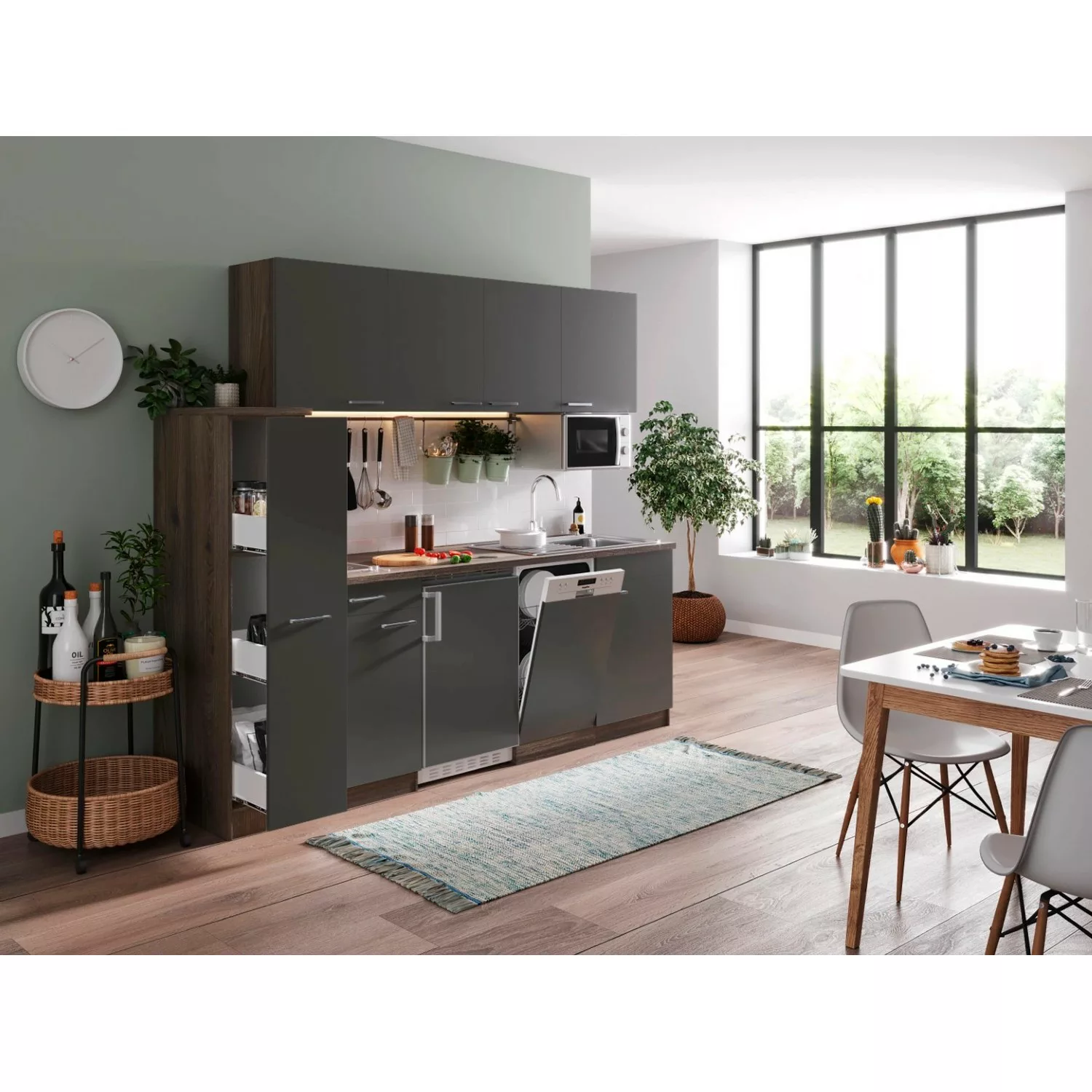 Respekta Küchenzeile KB225EYGMIC 225 cm Grau-Eiche York Nachbildung günstig online kaufen