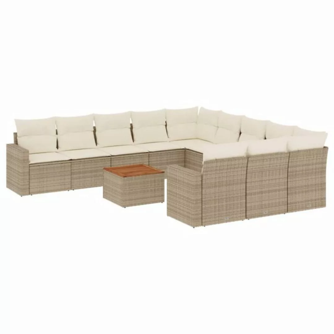 vidaXL Sofaelement 12-tlg. Garten-Sofagarnitur mit Kissen Beige Poly Rattan günstig online kaufen