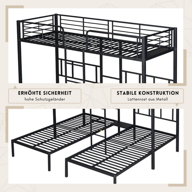 SeedWave Etagenbett Metall-Etagenbett 3 Personen, Hochbett mit Leiter, Schw günstig online kaufen