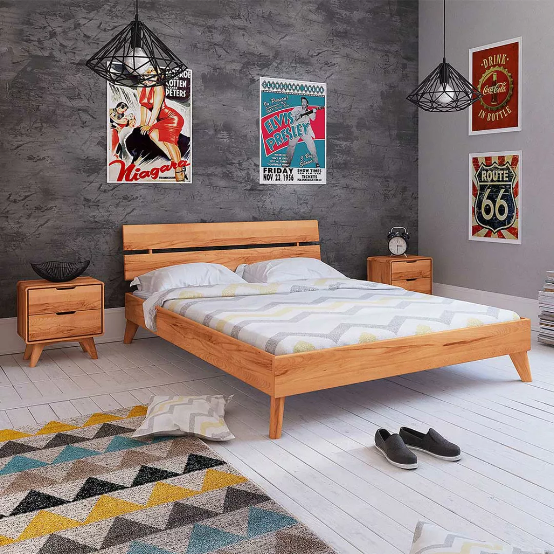 Niedriges Bett aus Kernbuche Massivholz 35 cm Einstiegshöhe (dreiteilig) günstig online kaufen