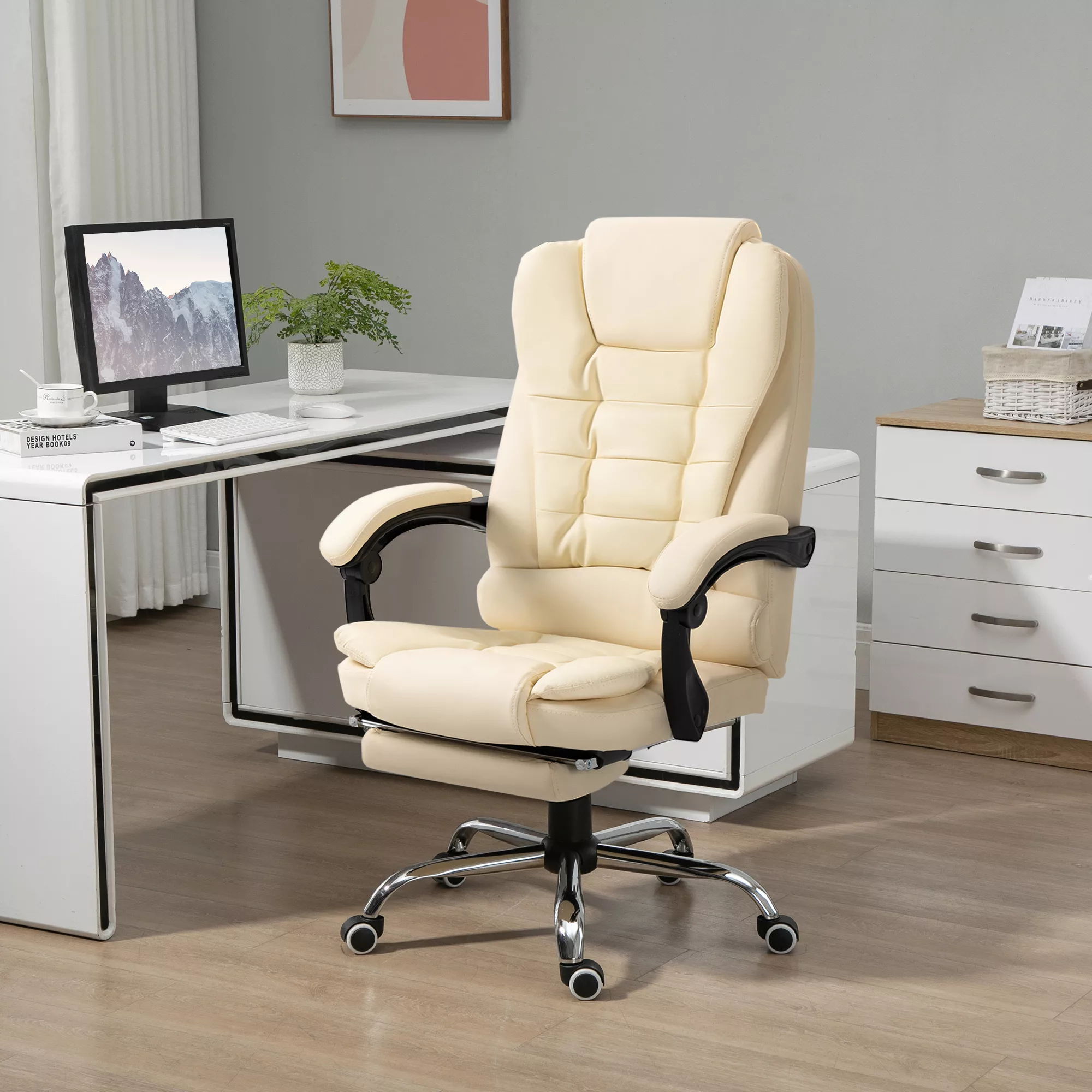 HOMCOM Chefsessel Bürostuhl mit Fußstütze, Schreibtischstuhl mit Neigefunkt günstig online kaufen