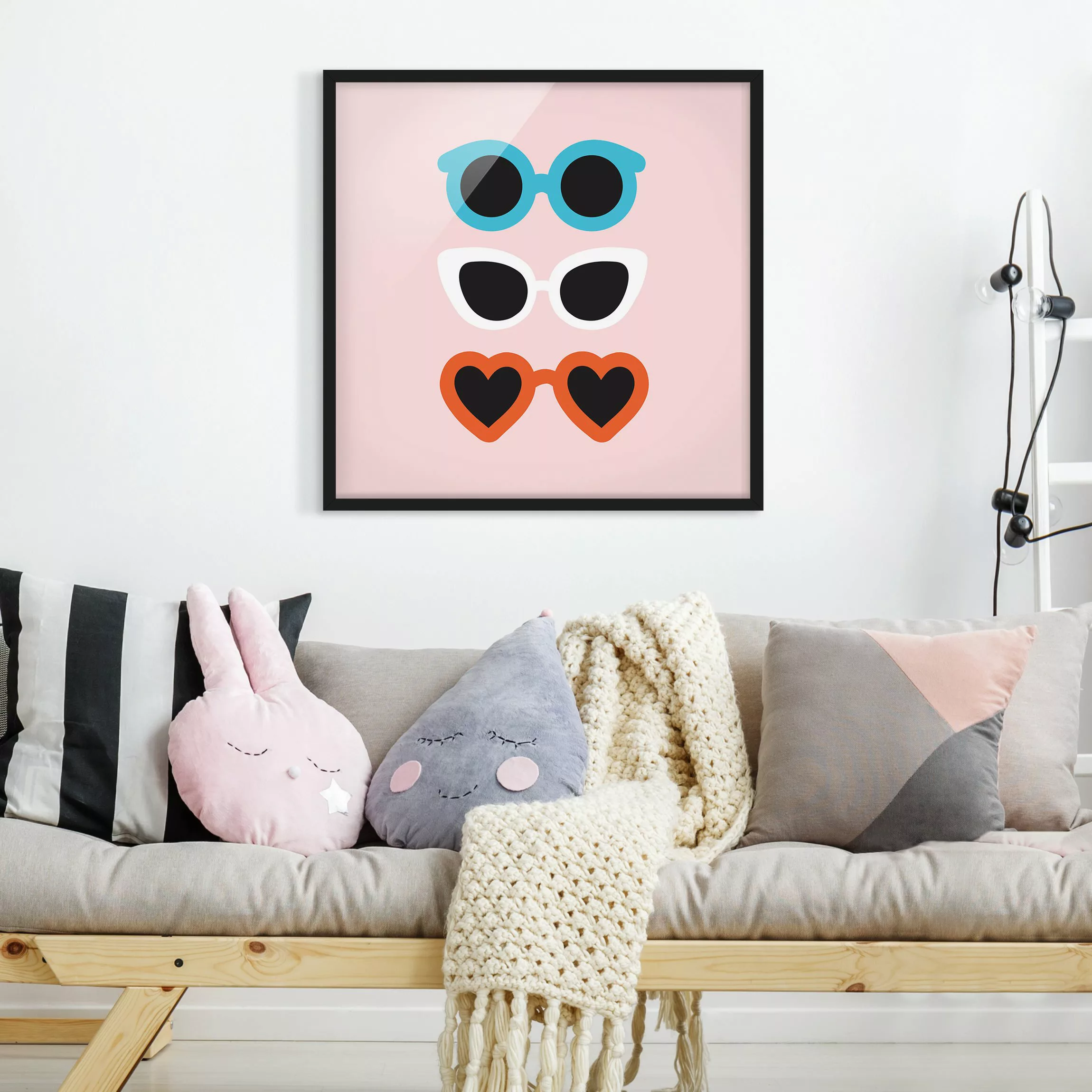 Bild mit Rahmen Sonnenbrillen Tricolore günstig online kaufen