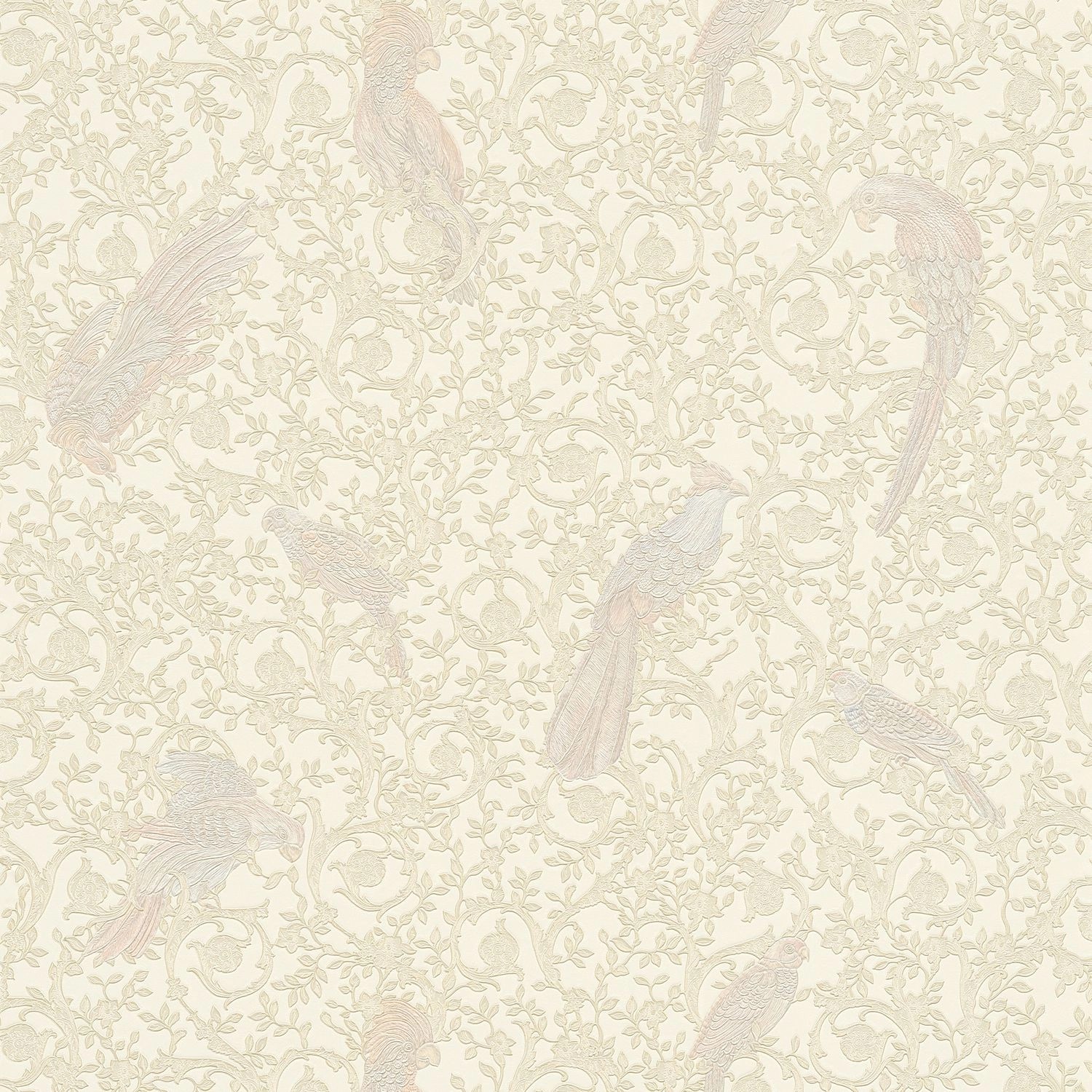 PROFHOME 370535-GU Luxus Tapete Vogelmuster Silber Beige Creme 7,035 m2 0,7 günstig online kaufen