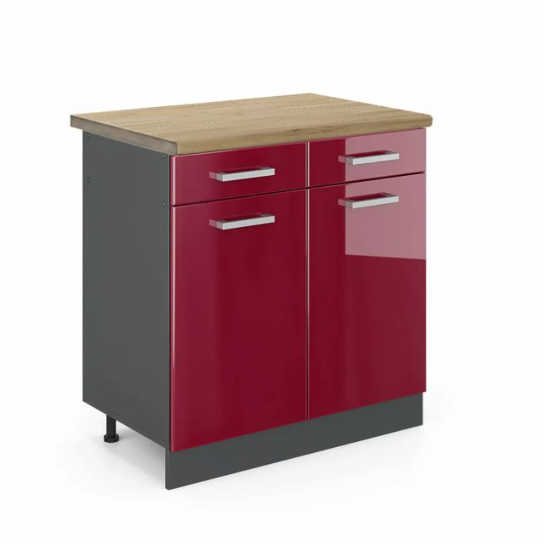 Vicco Unterschrank R-Line, Bordeaux Hochglanz/Anthrazit, 80 cm, AP Eiche günstig online kaufen