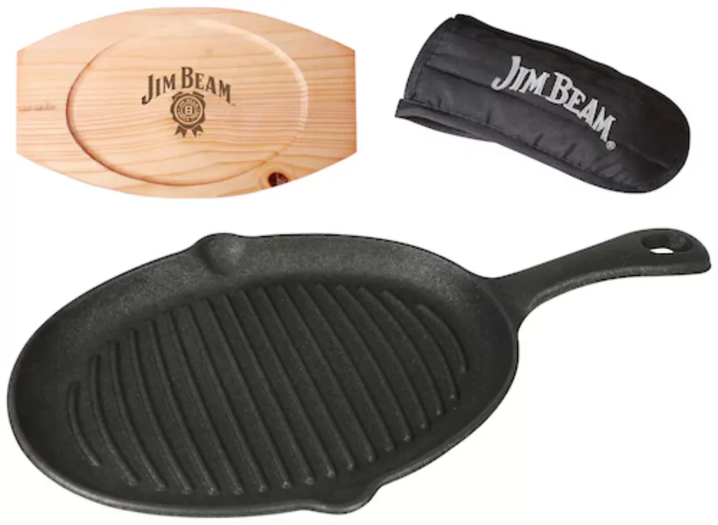 Jim Beam BBQ Grillpfanne, Gusseisen, (Set), 4 Stk., inkl. Griffüberzug und günstig online kaufen