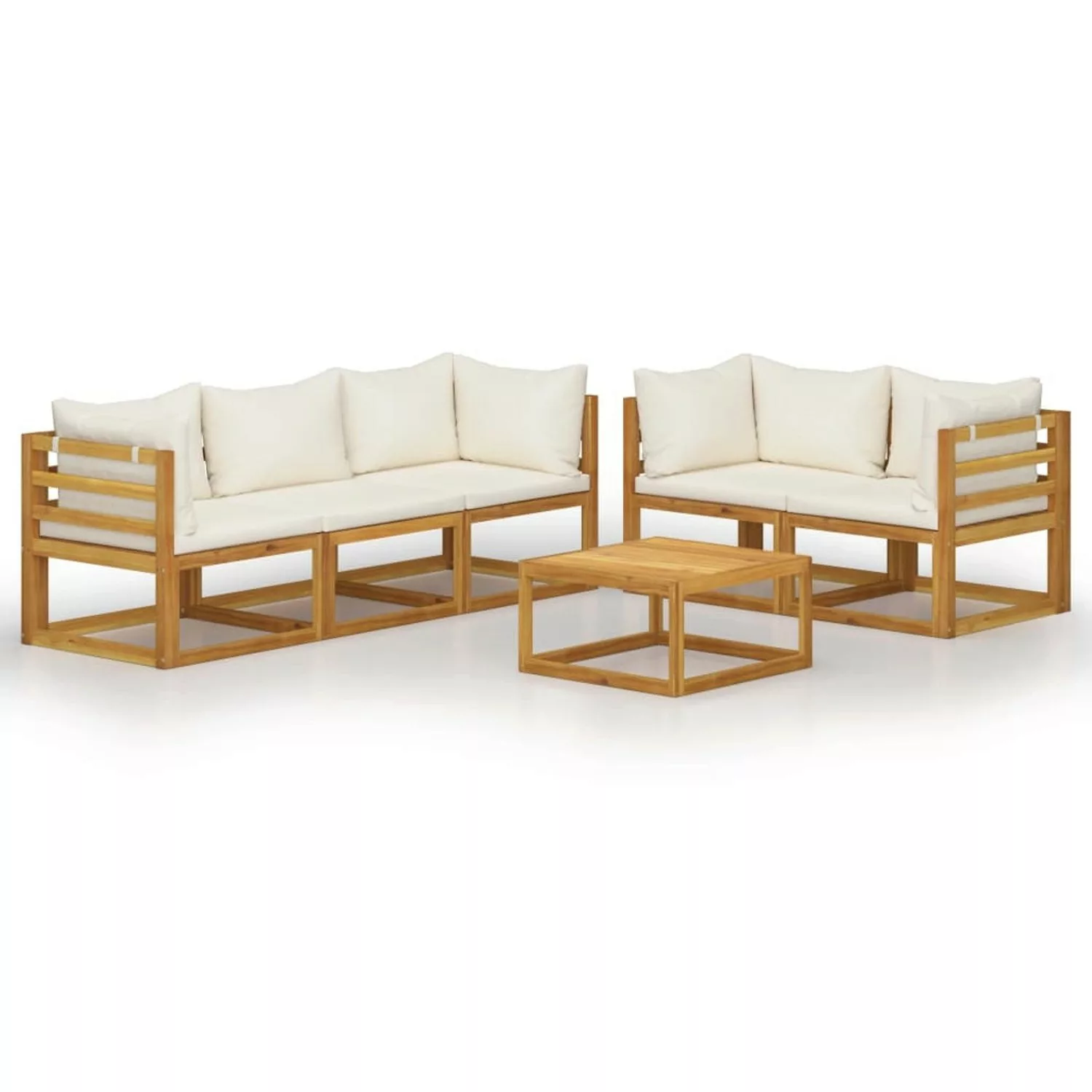 6-tlg. Garten-lounge-set Mit Auflagen Creme Massivholz Akazie günstig online kaufen