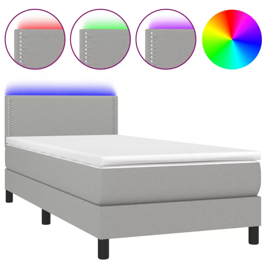 Vidaxl Boxspringbett Mit Matratze & Led Hellgrau 90x200 Cm Stoff günstig online kaufen