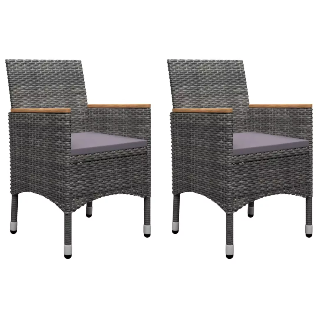 3-tlg. Bistro-set Poly Rattan Und Akazienholz Grau günstig online kaufen