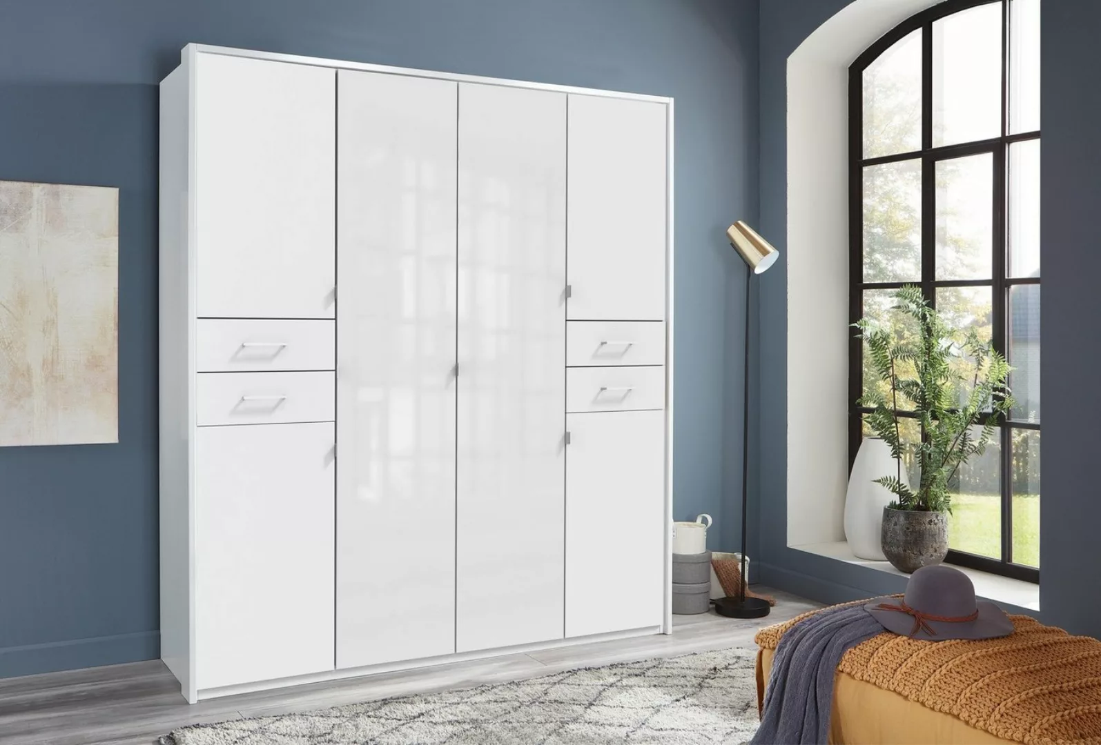 Wimex Drehtürenschrank in WEISS + GLAS WEISS - 180x208x58cm (BxHxT) günstig online kaufen