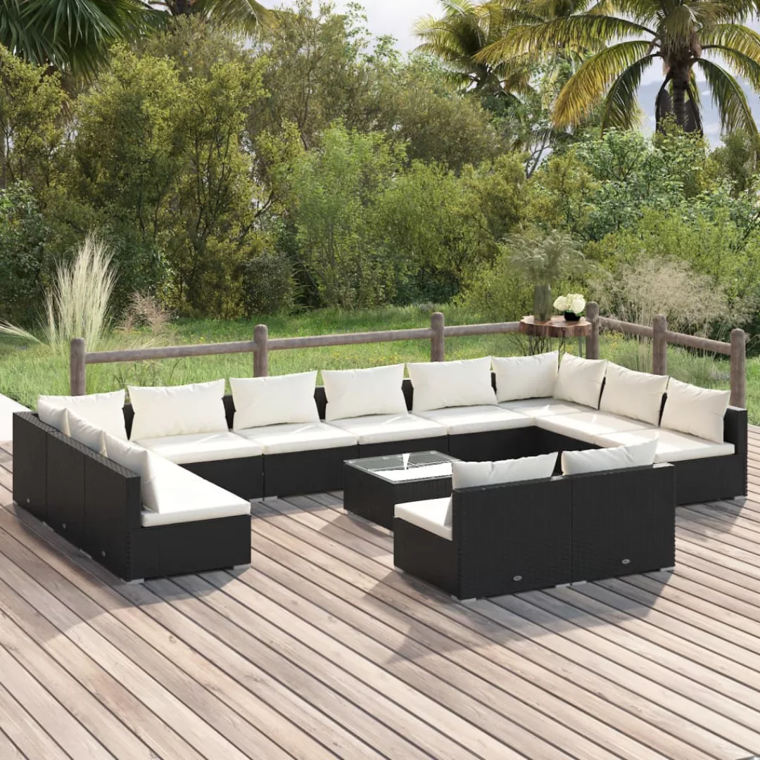 Vidaxl 13-tlg. Garten-lounge-set Mit Kissen Schwarz Poly Rattan günstig online kaufen