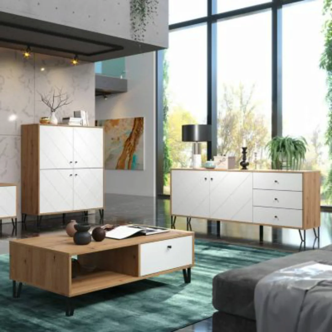 Lomadox Wohnzimmer Möbel Set modernes Design TORINO-19 in Artisan Eiche Nb. günstig online kaufen