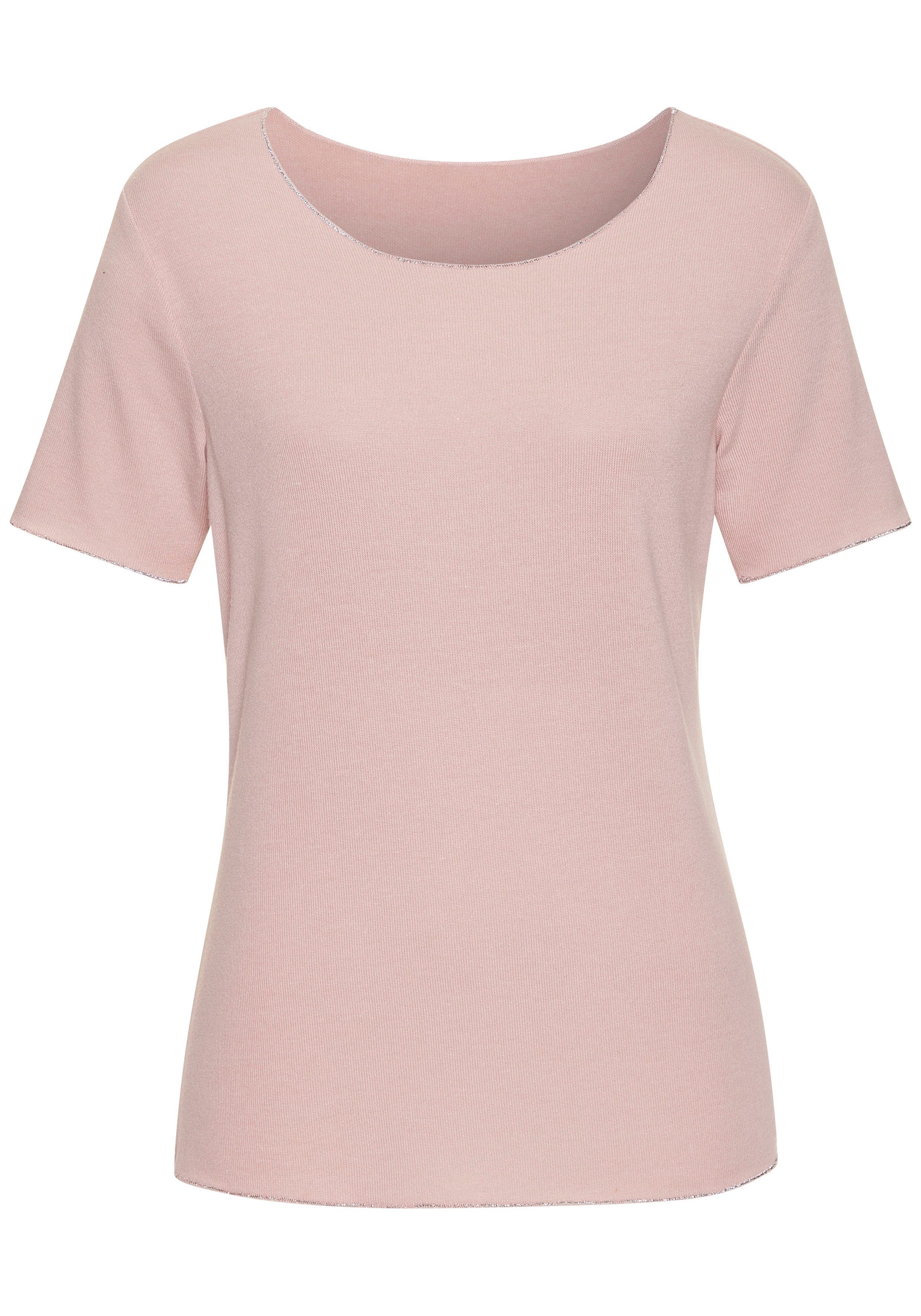 LASCANA Rundhalsshirt "mit feiner Glitzereinfassung", aus weichem Viskose-F günstig online kaufen