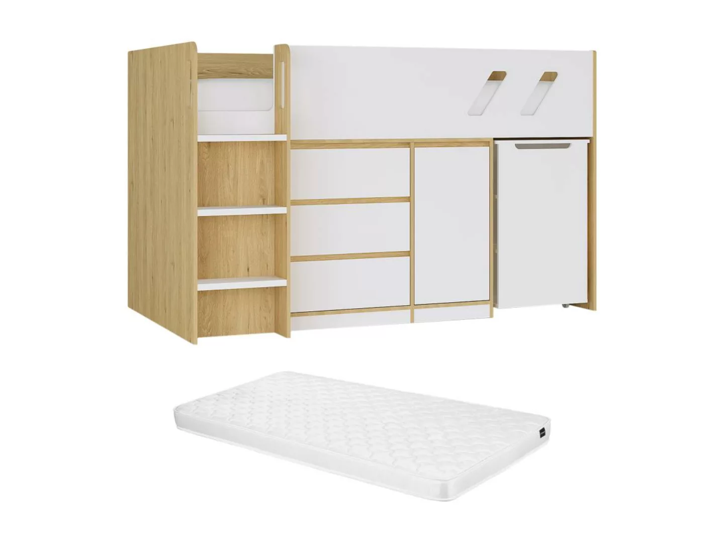 Kombi-Bett 90 x 190 cm - Mit Schreibtisch & Stauraum - Holzfarben & Weiß + günstig online kaufen
