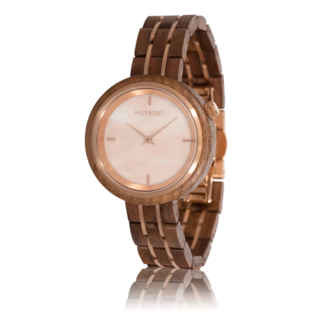 Armbanduhr Aus Holz | Damen Phoenix Nussbaumholz | Rosenquarz | 36 Mm | Han günstig online kaufen