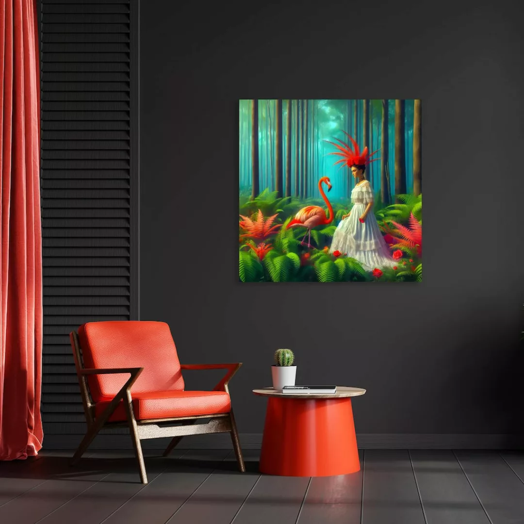 queence Acrylglasbild "Women Art", Vögel-Fantasy-Frau-Flamingos-Blumen-Blum günstig online kaufen