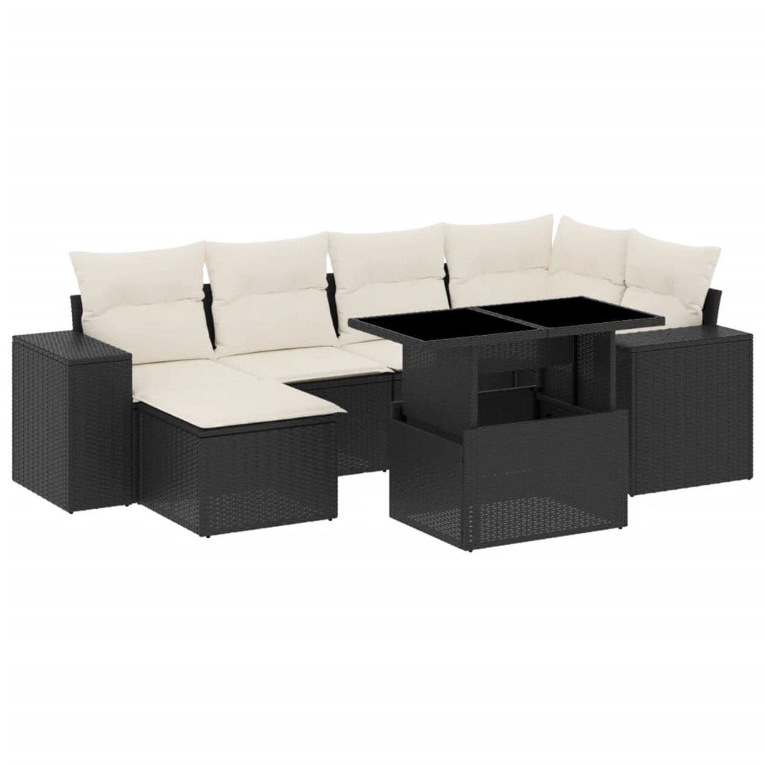 vidaXL 7-Tlg Garten-Sofagarnitur mit Kissen Schwarz Poly Rattan 3269306 günstig online kaufen