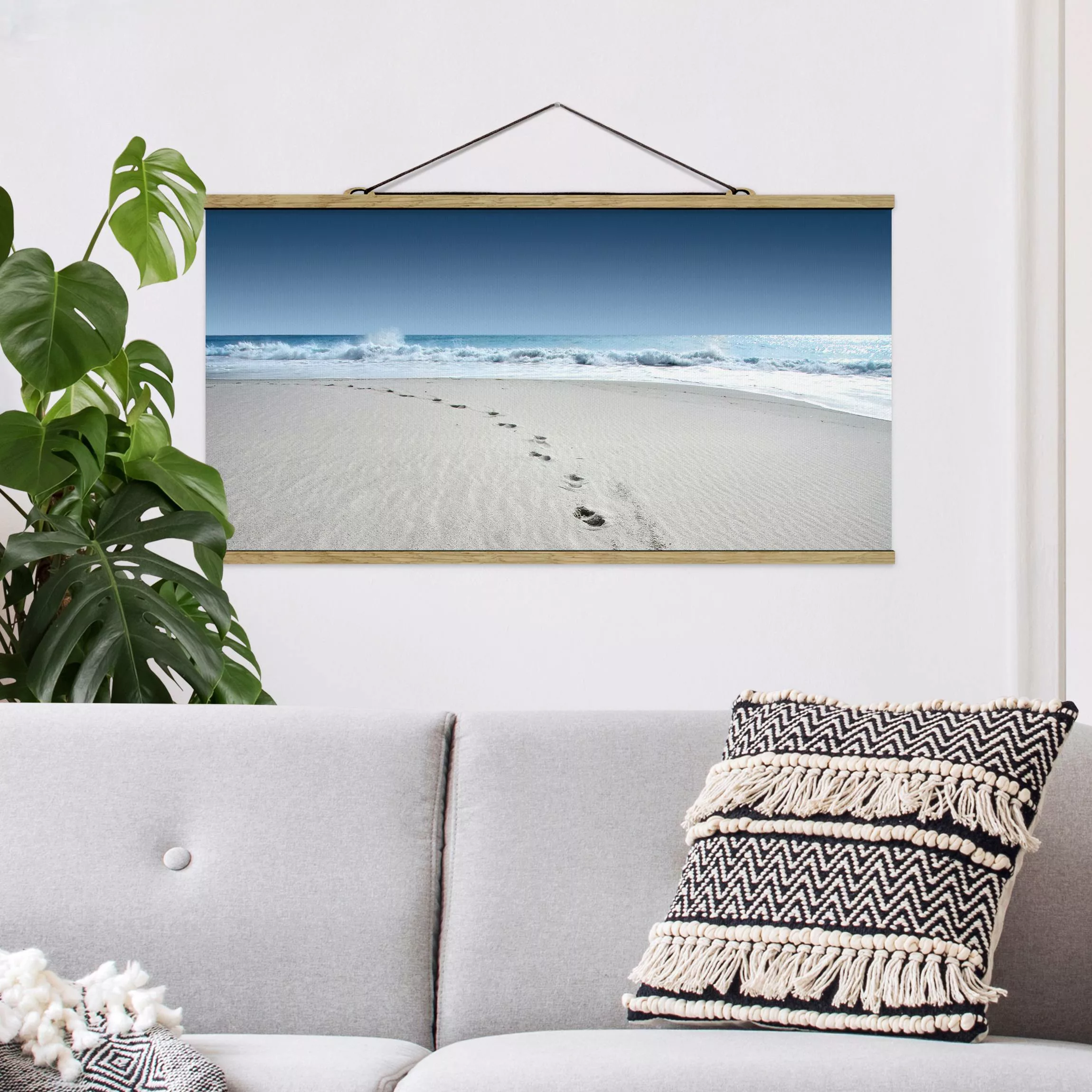 Stoffbild Strand mit Posterleisten - Querformat Spuren im Sand günstig online kaufen
