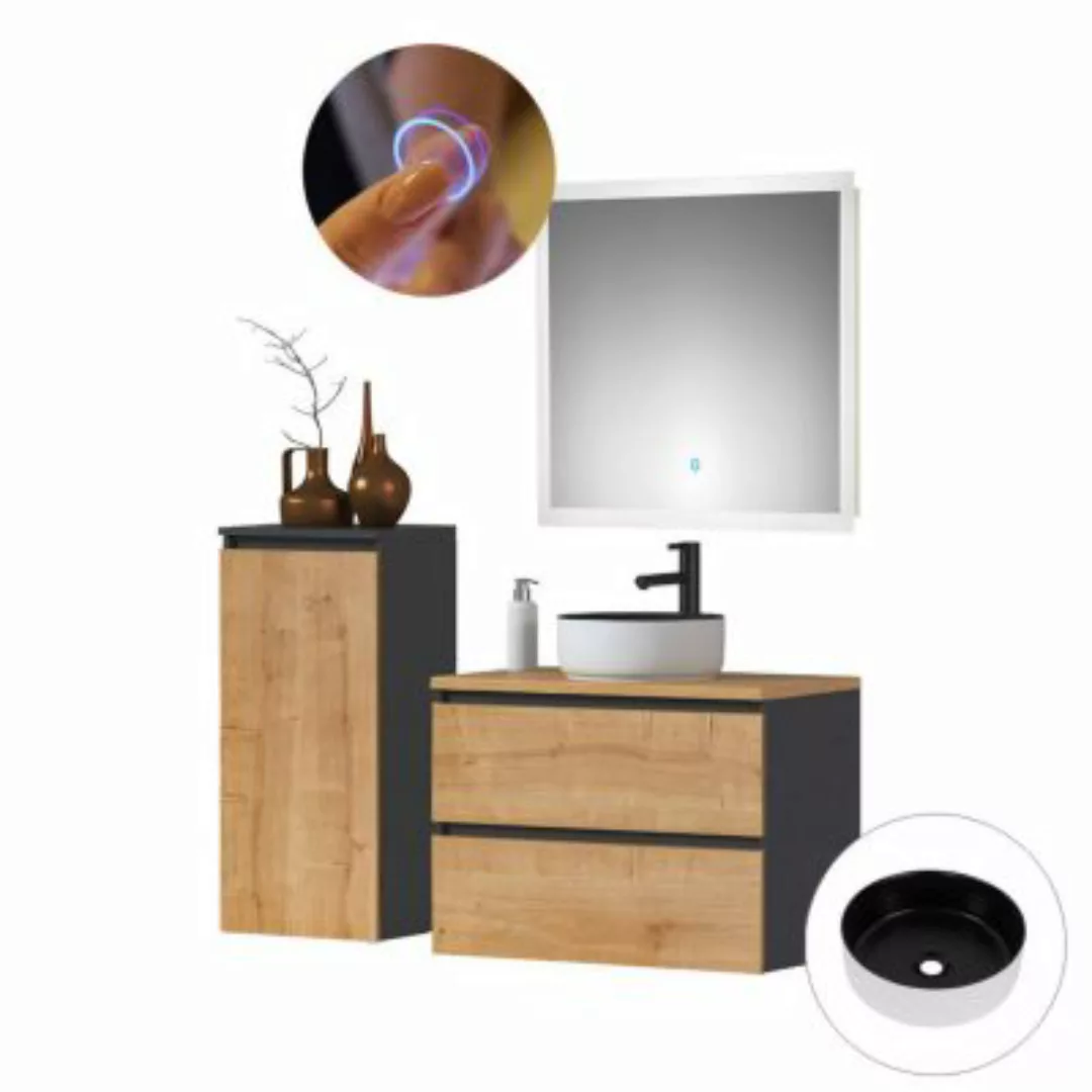 Lomadox Badmöbel Set mit Aufsatzwaschbecken und LED Spiegel MODENA-56 in an günstig online kaufen