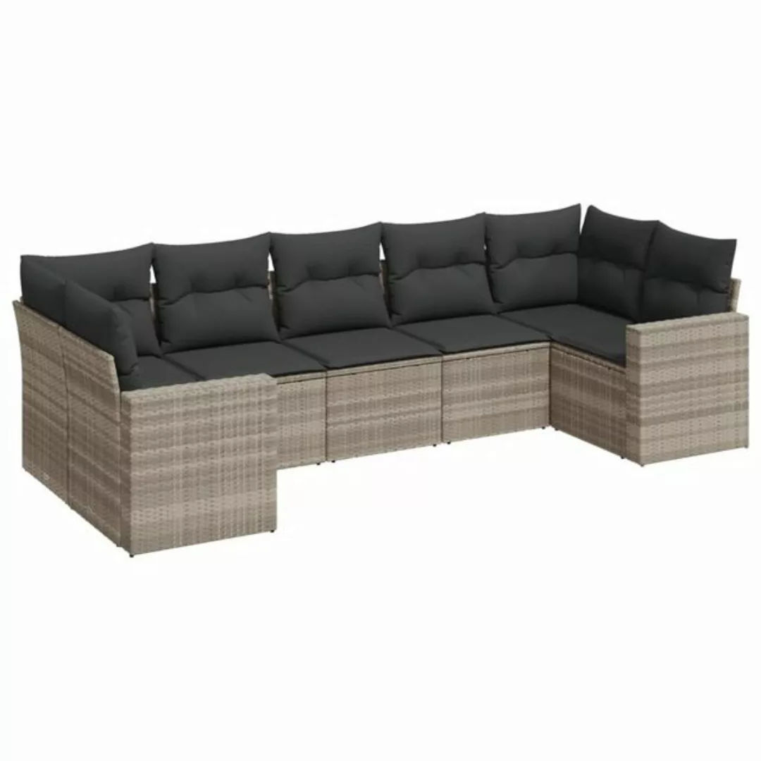 vidaXL Sofaelement 7-tlg. Garten-Sofagarnitur mit Kissen Hellgrau Poly Ratt günstig online kaufen