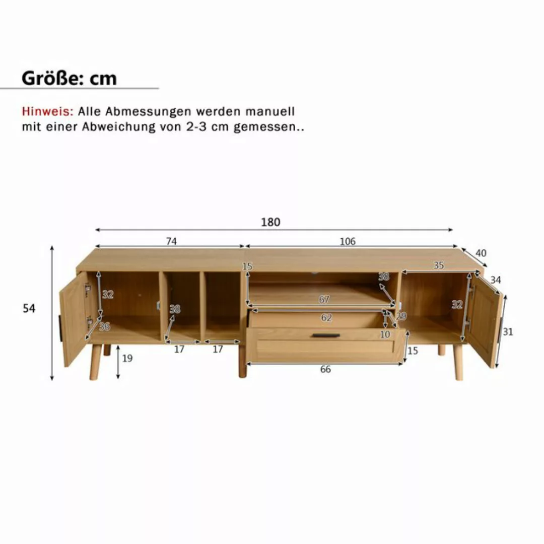 BlingBin TV-Schrank Lowboard TV-Board Rattan-Türdesign Natural Oak (Mit dre günstig online kaufen