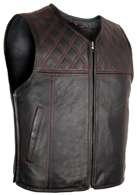 MDM Lederweste Herren Lederweste Bikerweste Hunter Club Kutte schwarz / rot günstig online kaufen