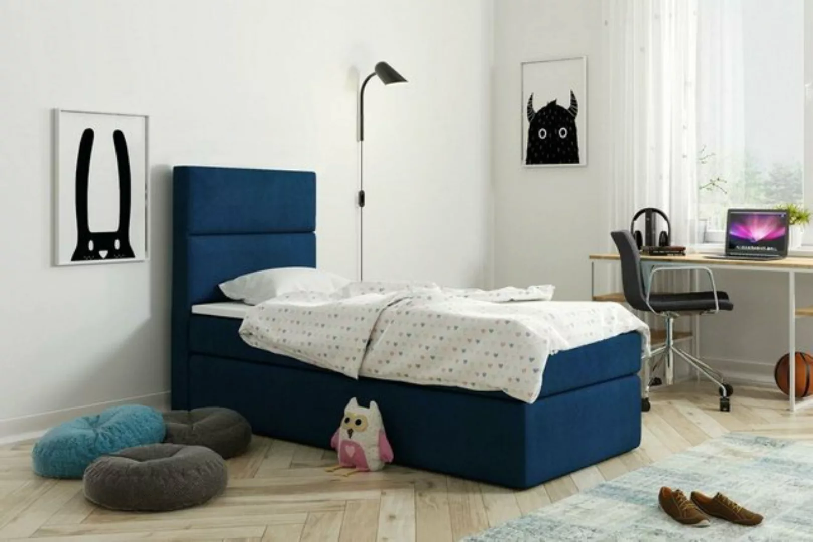 JVmoebel Bett Bett Boxspring Blau Design Bett Big Polster Hotel Ehe Luxus B günstig online kaufen