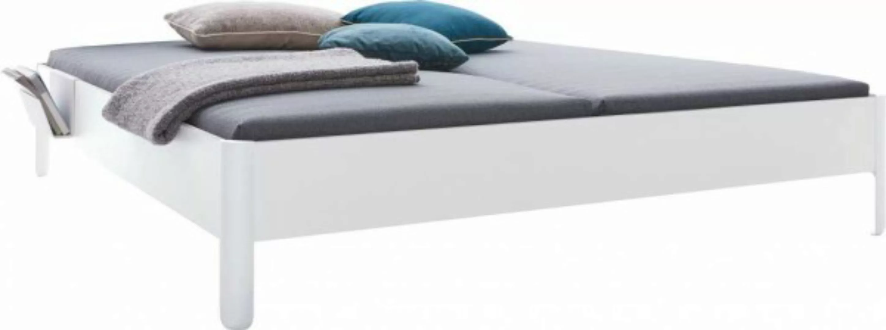 NAIT Doppelbett farbig lackiert Winterweiß 160 x 210cm Ohne Kopfteil günstig online kaufen