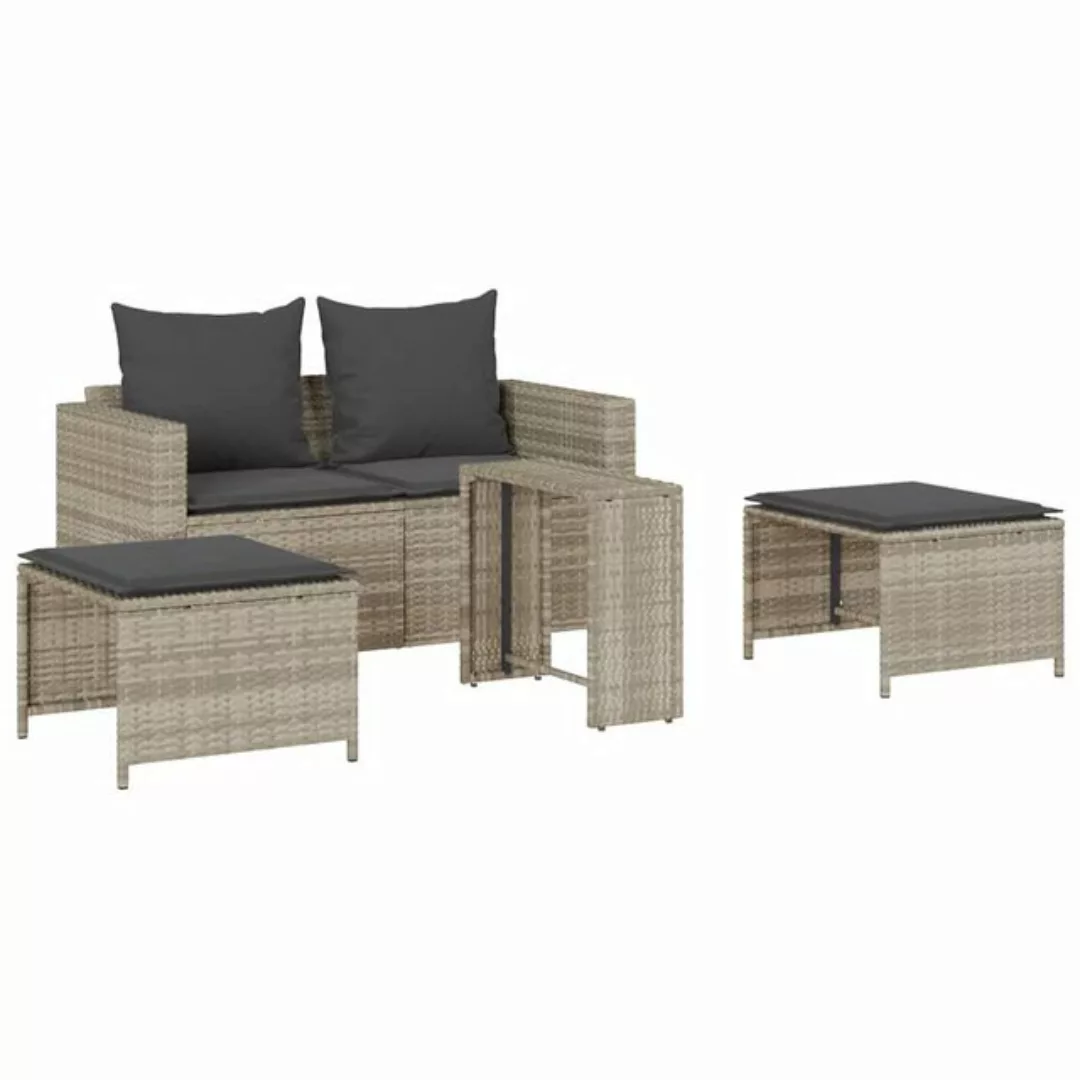 vidaXL Loungesofa 5tlg. Garten-Sofagarnitur Kissen Stapelbar Hellgrau Poly günstig online kaufen