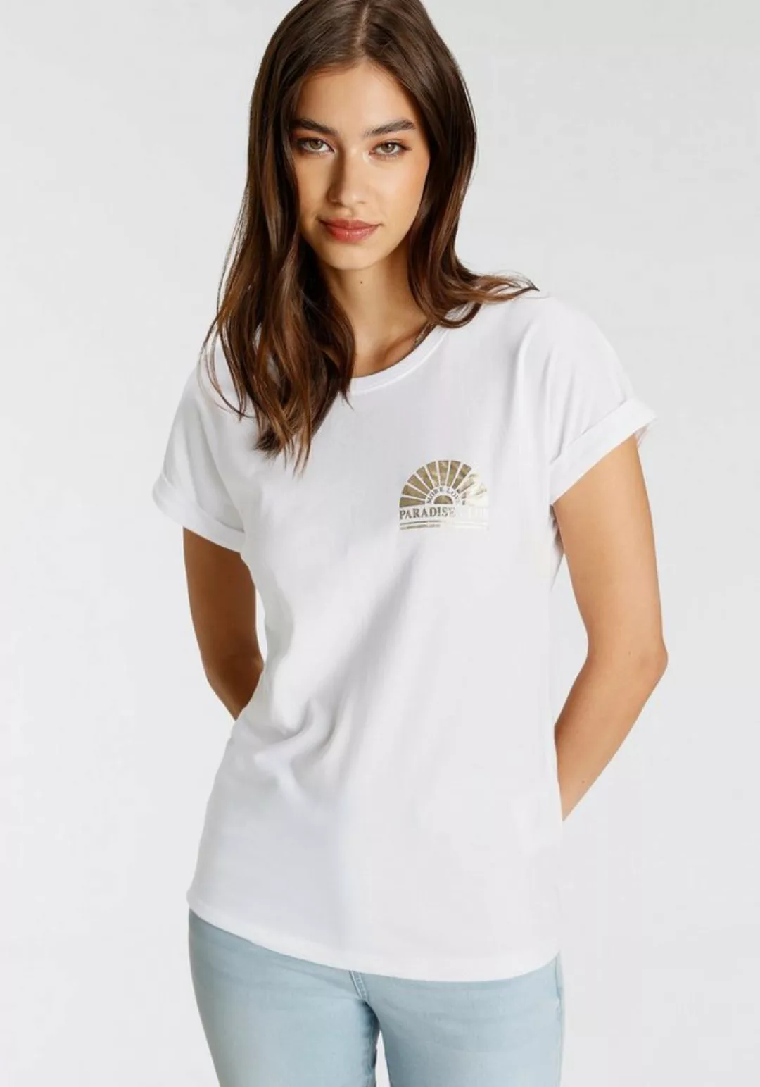 Tamaris T-Shirt Mit Elegantem Folienprint in Gold - NEUE KOLLEKTION günstig online kaufen