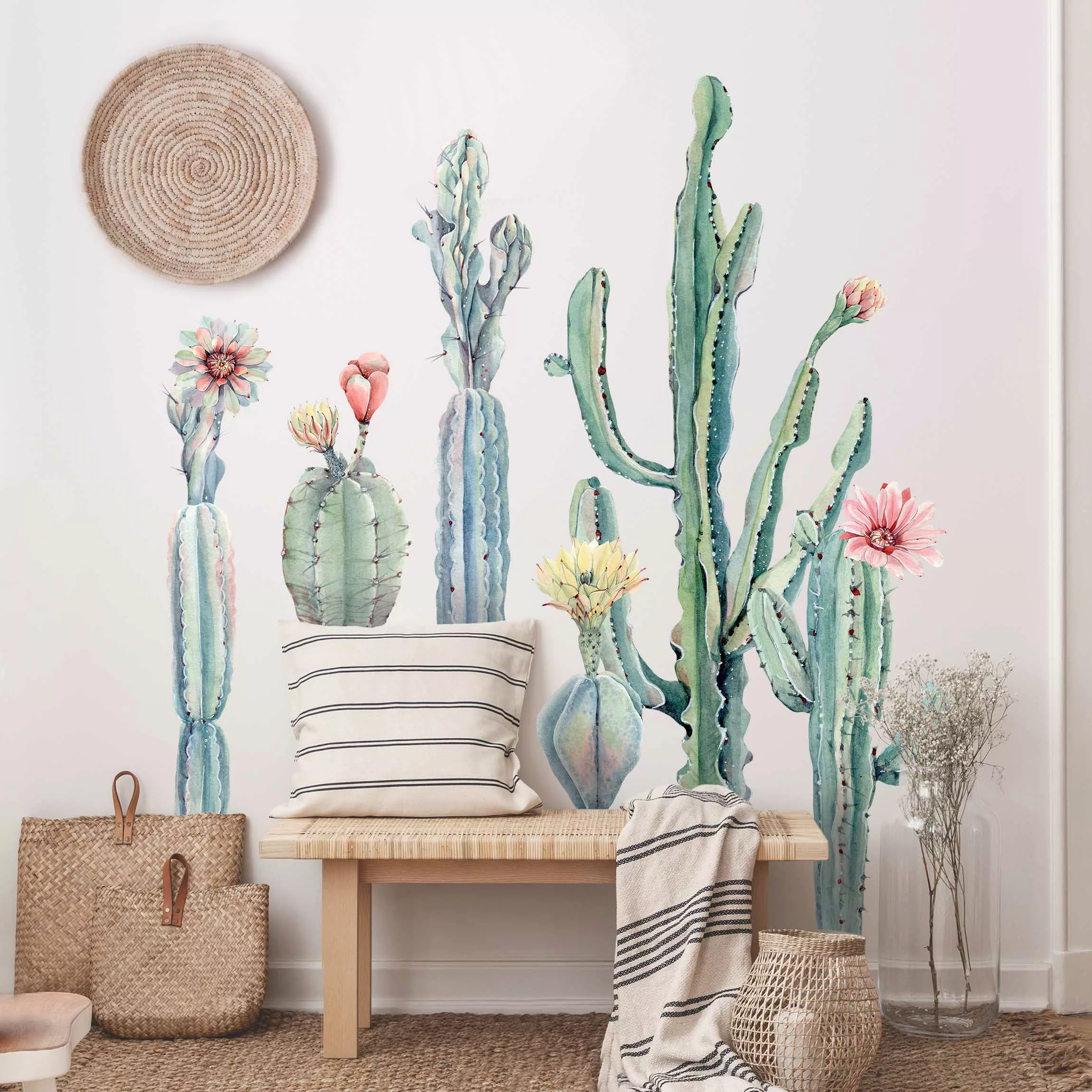 Wandtattoo 14-teilig Aquarell Kaktus Blüte Set XXL günstig online kaufen