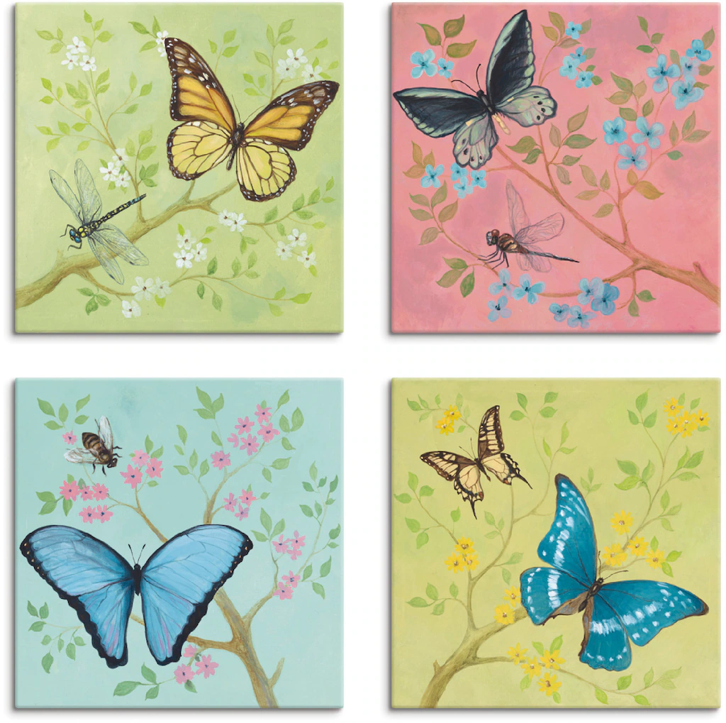 Artland Leinwandbild "Schmetterlinge Pastell", Insekten, (4 St.), 4er Set, günstig online kaufen