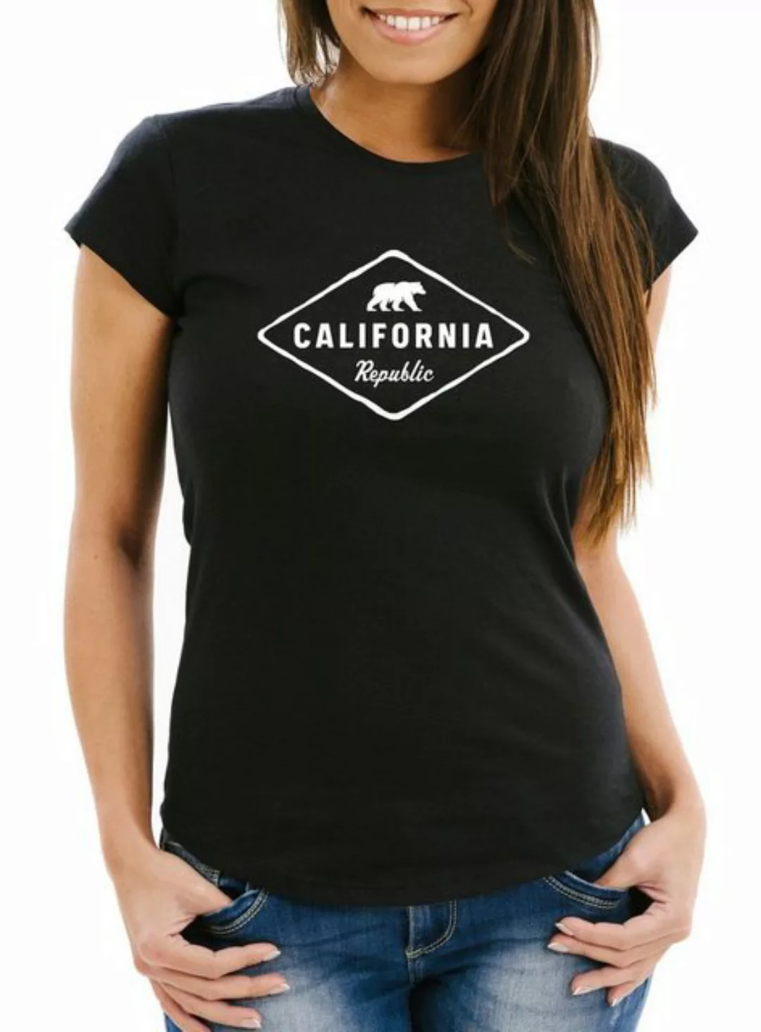 Neverless Print-Shirt Damen T-Shirt California Republic Bear Badge Bär Suns günstig online kaufen