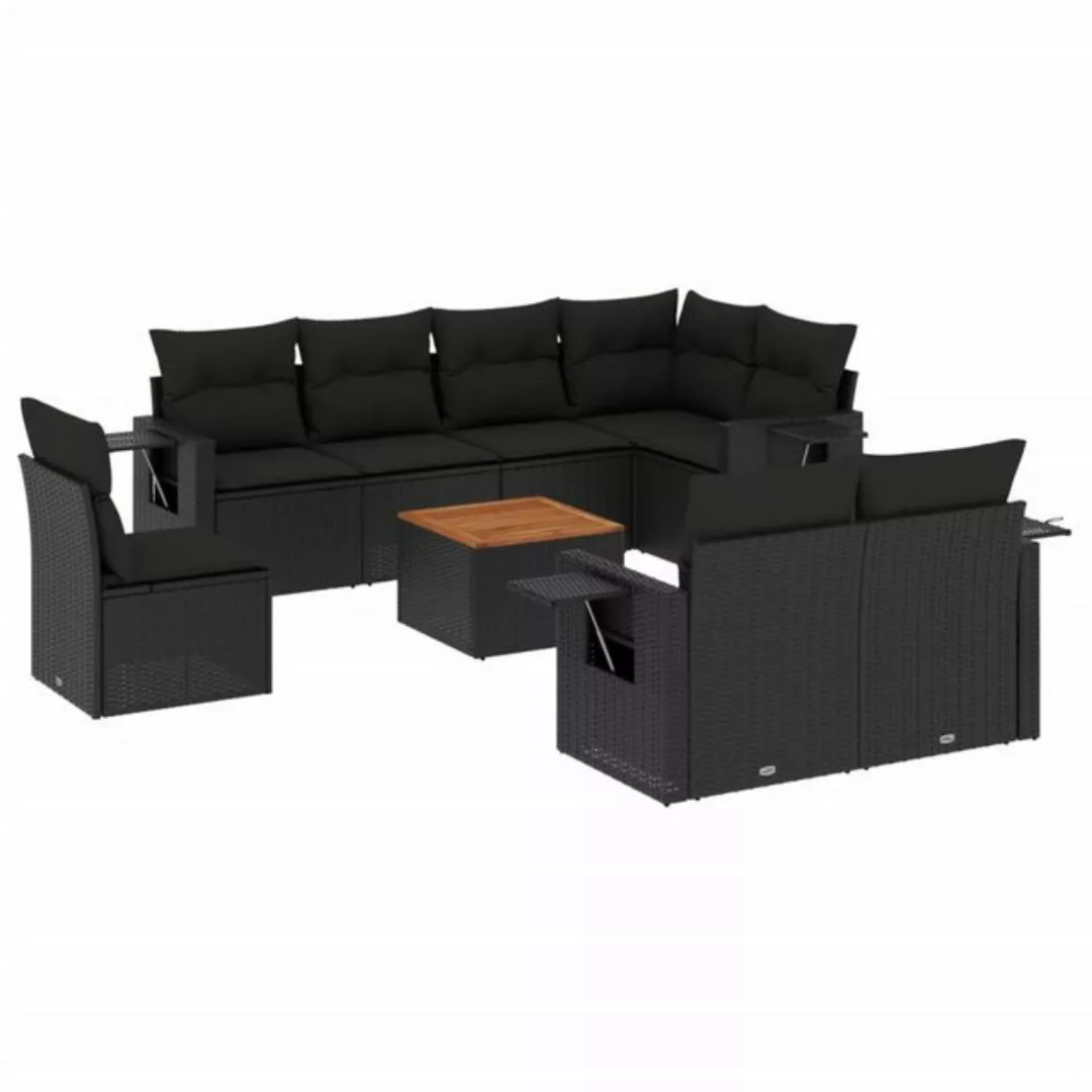 vidaXL Loungesofa 9-tlg. Garten-Sofagarnitur mit Kissen Schwarz Poly Rattan günstig online kaufen