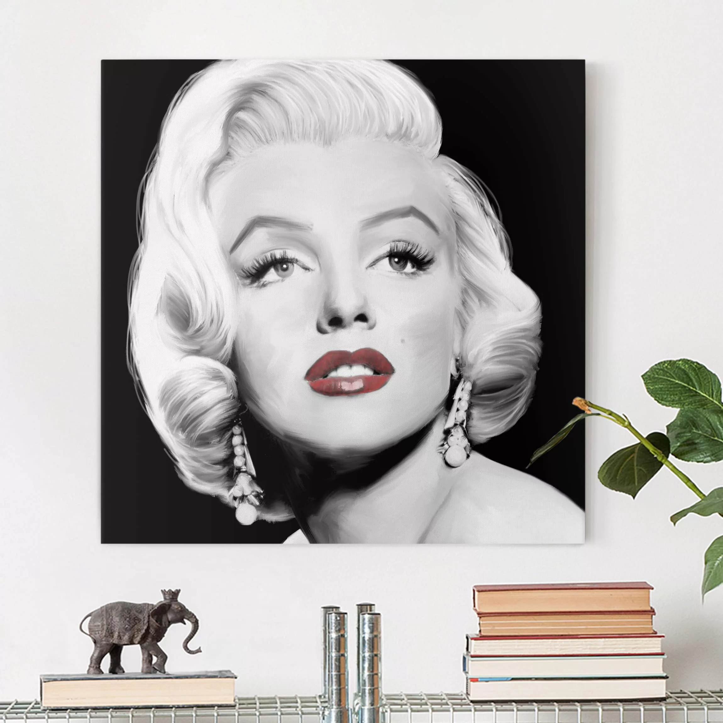 Leinwandbild Schwarz-Weiß - Quadrat Marilyn mit Ohrschmuck günstig online kaufen