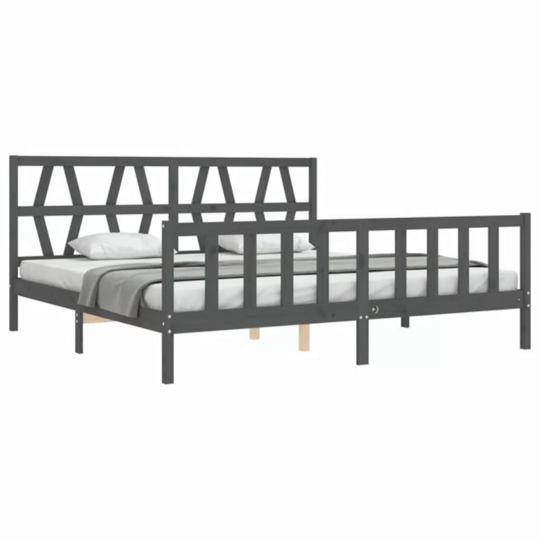 vidaXL Bett Massivholzbett mit Kopfteil Grau 200x200 cm günstig online kaufen