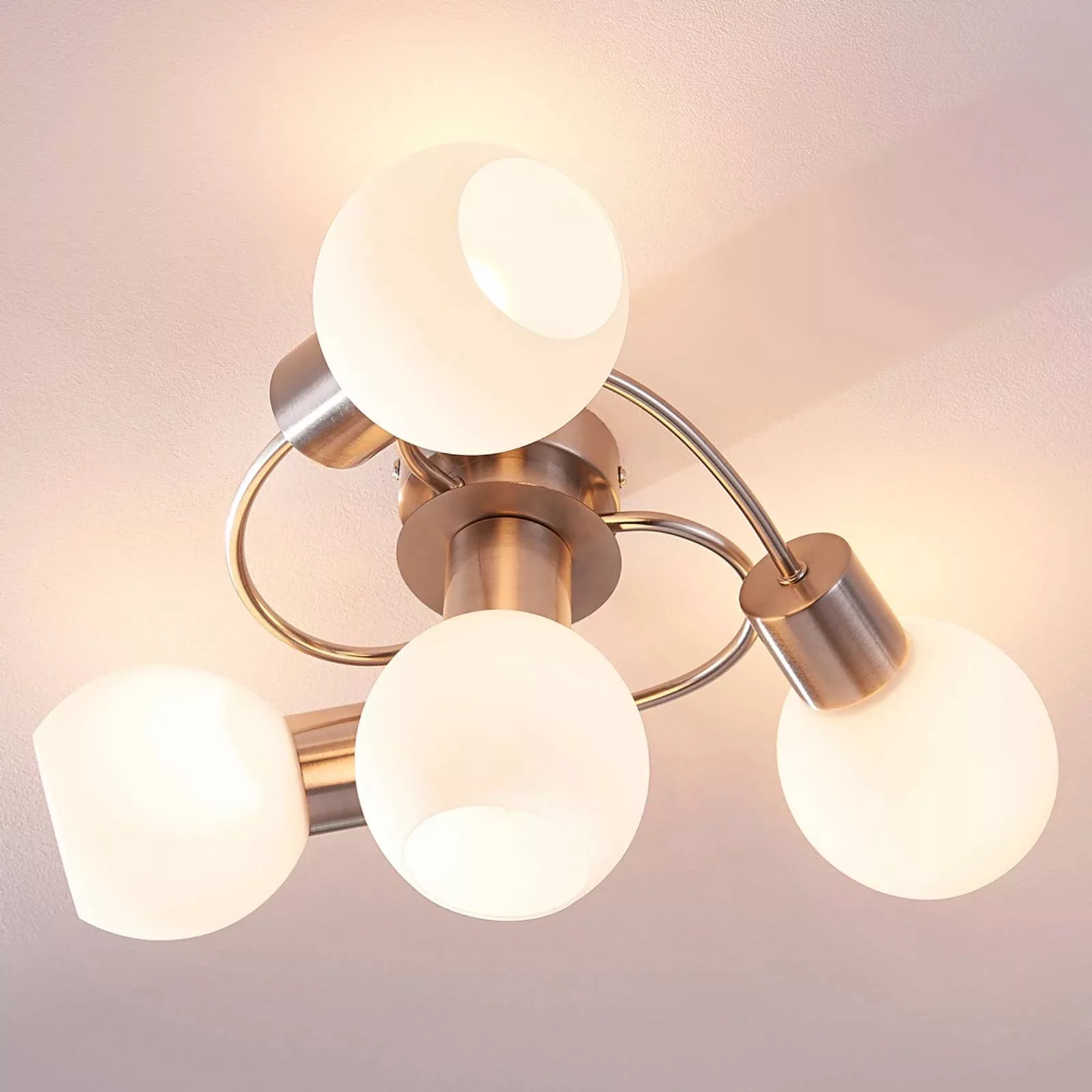 Lindby Deckenlampe Ciala, 4-flammig, nickelfarben, Glas, E14 günstig online kaufen