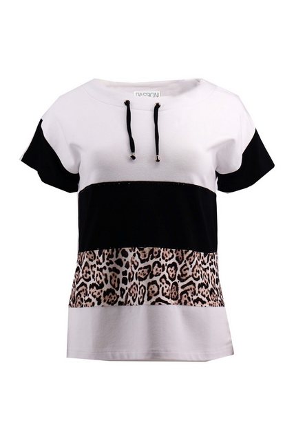 Passioni Print-Shirt Moderner Streifen T-Shirt mit Leopardenmuster Rundhals günstig online kaufen