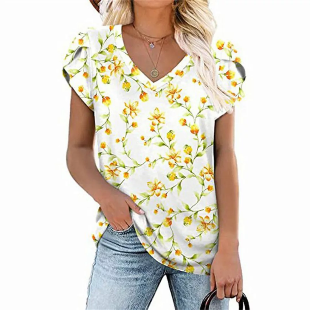 RUZU UG Hemdbluse Bedrucktes Kurzarm-T-Shirt, lockeres Freizeitoberteil (1- günstig online kaufen