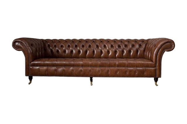 Xlmoebel 4-Sitzer Luxus 4-Sitzer Chesterfield Sofa in Braun aus 100% Leder, günstig online kaufen